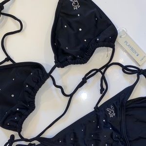 NWT 90s PLAYBOY 🐰 BLACK SPARKLES SWIMSUIT SET